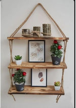 Doğal Ahşap 3 ' lü Halatlı Duvar Rafı