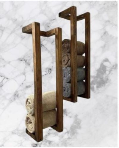 Doğal Ahşap Banyo 2'li Havluluk Ceviz Rengi